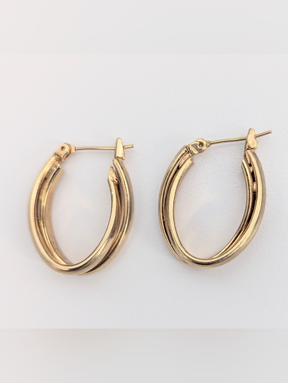 Double-Row Twisted/Intertwined Oval Hoop Clicktop Pierced Earrings